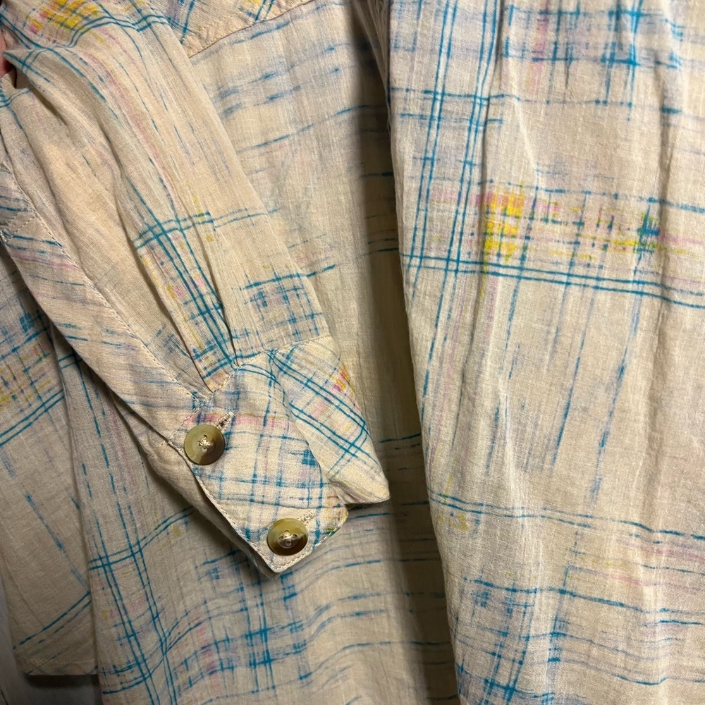 Free People‎ Shore Vibes Relaxed Lightweight Plaid Button Down Boyfriend Ivory - Picture 6 of 11
